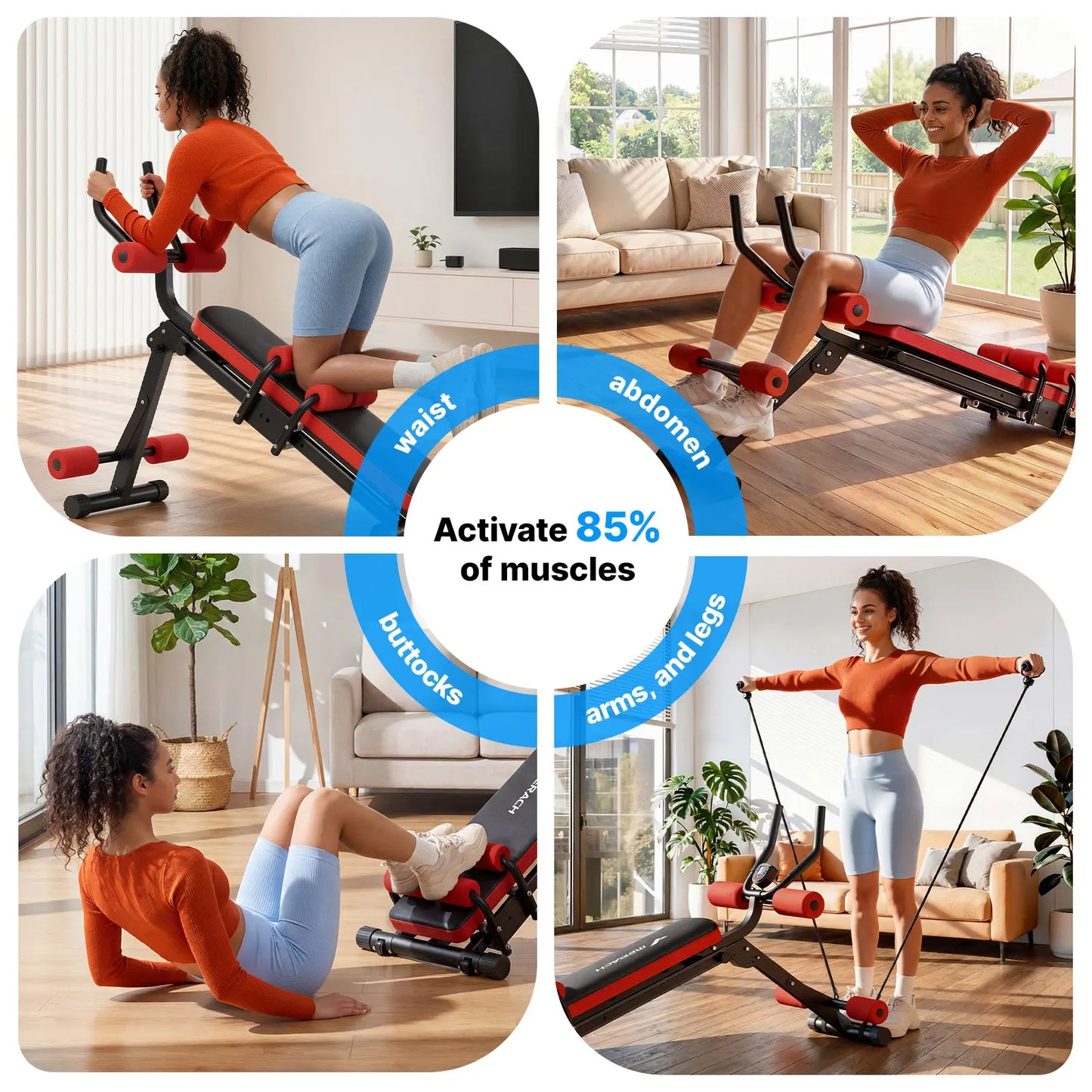 Merach 4-In-1 Fitness Sit up Bench Multifunctional Ab Machine for Core Strength Training, 400Lbs Weight Capacity, Foldable for Easy Storage, Ideal for Home Gym Beginners & Daily Fitness Enthusiasts Backtoschool