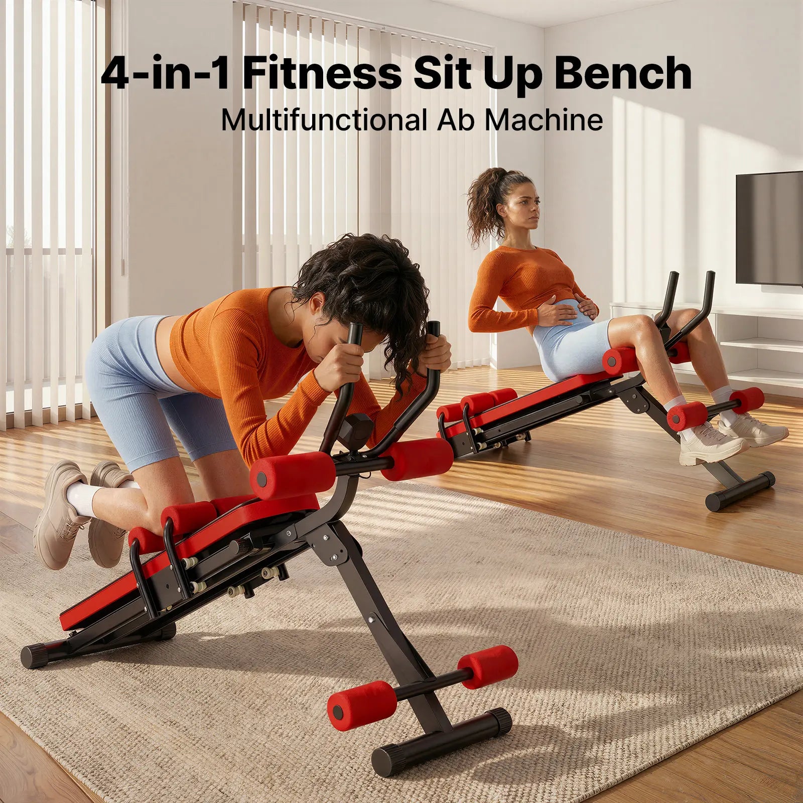 Merach 4-In-1 Fitness Sit up Bench Multifunctional Ab Machine for Core Strength Training, 400Lbs Weight Capacity, Foldable for Easy Storage, Ideal for Home Gym Beginners & Daily Fitness Enthusiasts Backtoschool