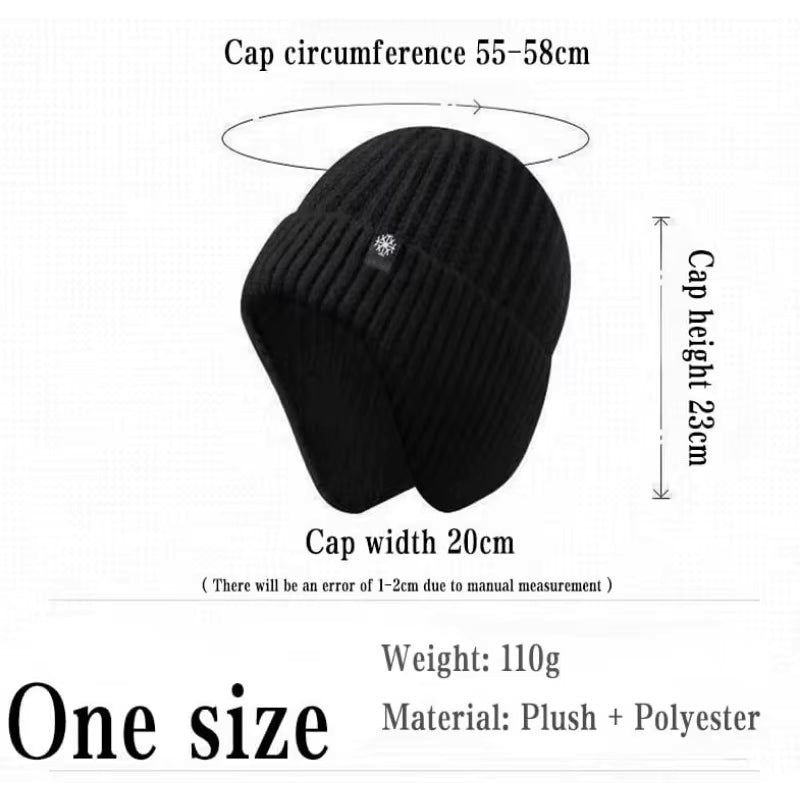 Men Winter Knitted Hat Plush Warmth Peaked Cap Outdoor Earmuff Casual Fashion Faux Fur Lined Hooded Hats Cycling Ear Protection
