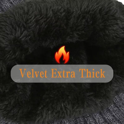 Men Winter Knitted Hat Plush Warmth Peaked Cap Outdoor Earmuff Casual Fashion Faux Fur Lined Hooded Hats Cycling Ear Protection