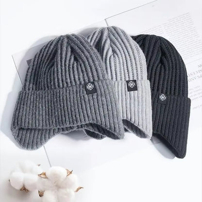 Men Winter Knitted Hat Plush Warmth Peaked Cap Outdoor Earmuff Casual Fashion Faux Fur Lined Hooded Hats Cycling Ear Protection