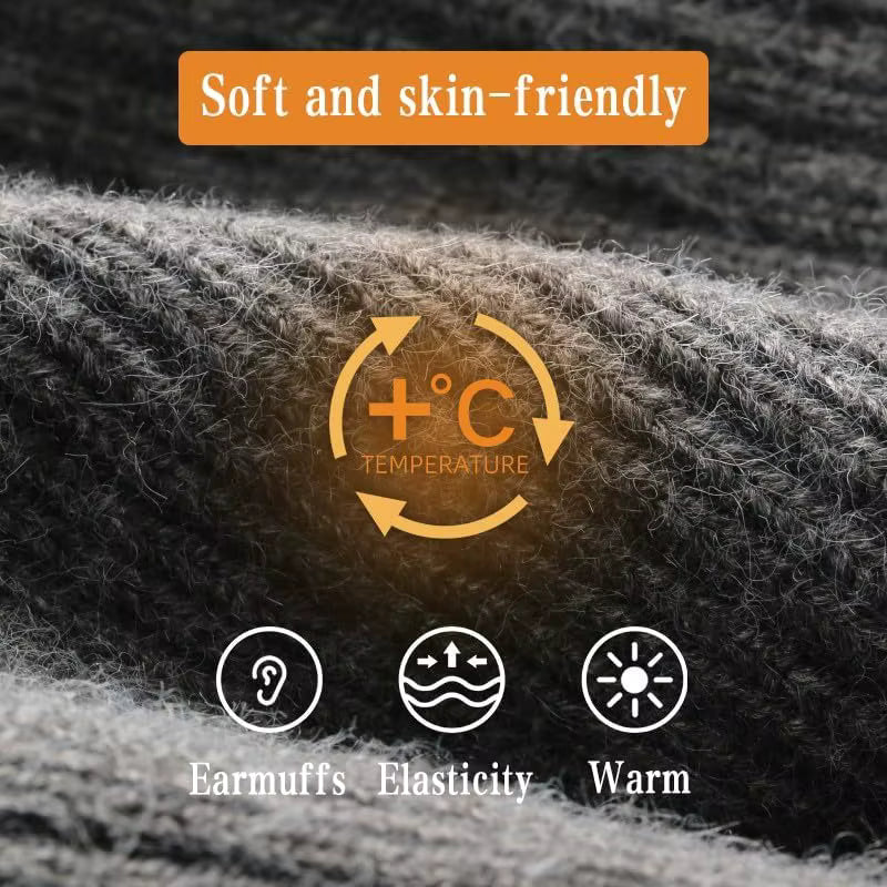 Men Winter Knitted Hat Plush Warmth Peaked Cap Outdoor Earmuff Casual Fashion Faux Fur Lined Hooded Hats Cycling Ear Protection