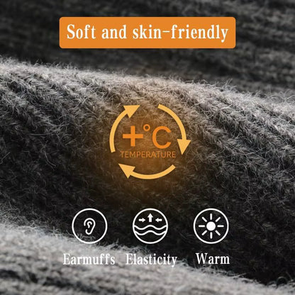 Men Winter Knitted Hat Plush Warmth Peaked Cap Outdoor Earmuff Casual Fashion Faux Fur Lined Hooded Hats Cycling Ear Protection