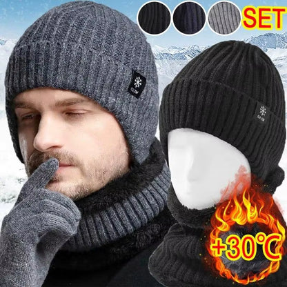 Men Winter Knitted Hat Plush Warmth Peaked Cap Outdoor Earmuff Casual Fashion Faux Fur Lined Hooded Hats Cycling Ear Protection