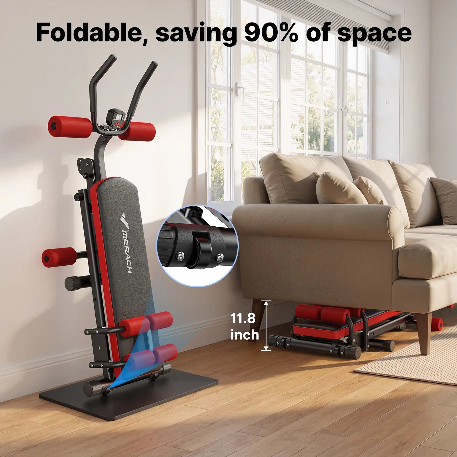 Merach 4-In-1 Fitness Sit up Bench Multifunctional Ab Machine for Core Strength Training, 400Lbs Weight Capacity, Foldable for Easy Storage, Ideal for Home Gym Beginners & Daily Fitness Enthusiasts Backtoschool